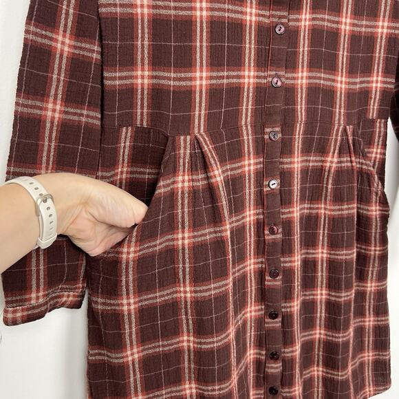 Garnet Hill Women's Size 6 Organic Cotton Plaid Lightweight Gauze Shirt Dress - Picture 3 of 11